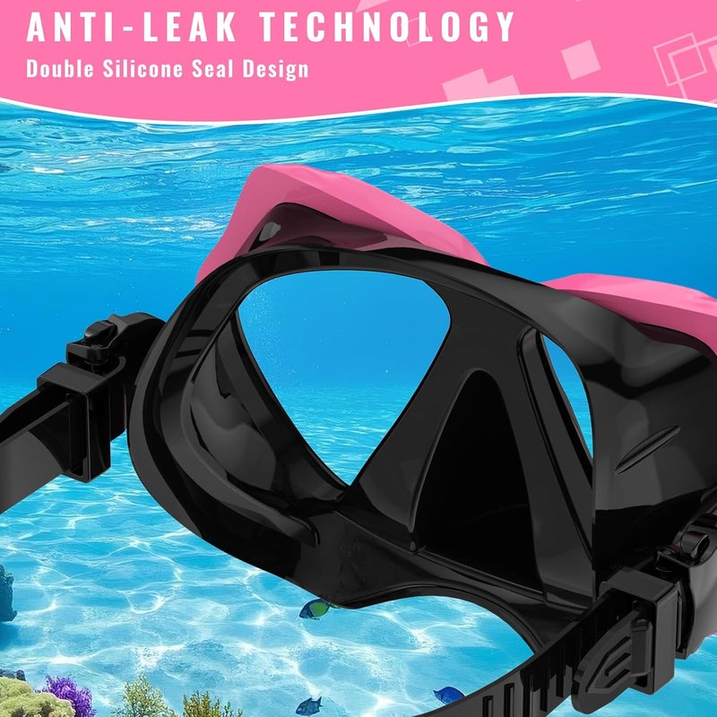 For Shine Snorkeling Gear for Adults, Snorkel Set Scuba Diving mask Dry-Top, Adult Swimming Goggles w/Nose Cover, HD Tempered Glass Panoramic Anti-Leak Anti-Fog, Travel Snorkeling Packages - Image 3